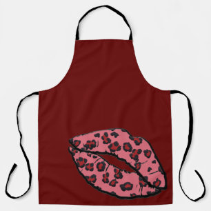 All-Over Maroon Leppard Lips Kitchen Apron