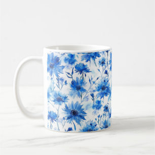 All Over Pattern Blue Cornflower Type Floral Coffee Mug
