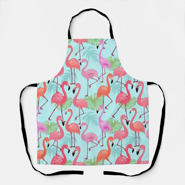 All Over Pink Flamingo Apron Retro Cute (Front)