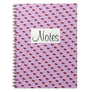 All-over poppy flower floral print red on pink notebook