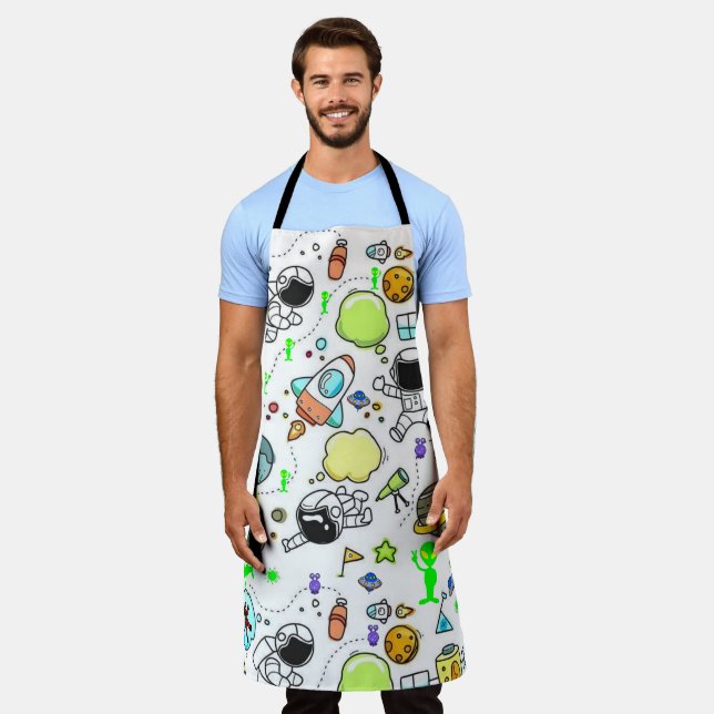 All Over Print Apron Astronaut Aliens Space (Worn)