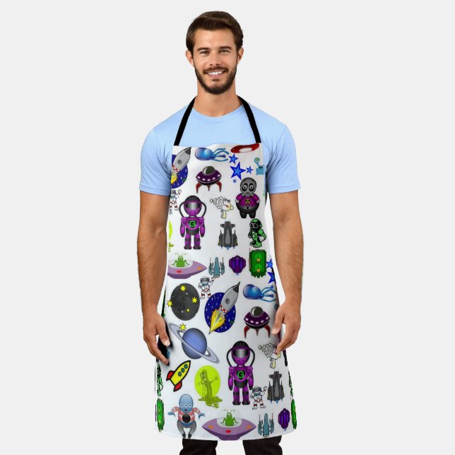 All Over Print Apron Astronaut Aliens Space (Worn)