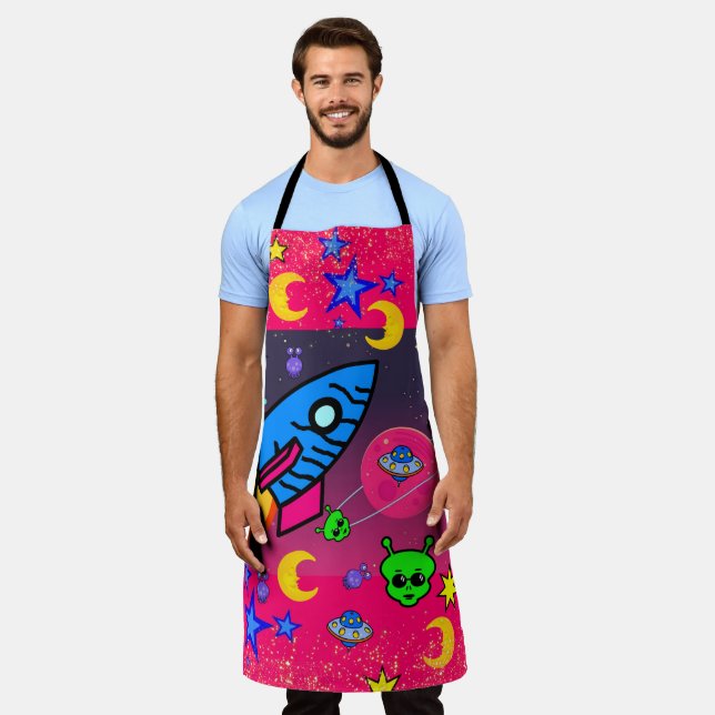 All Over Print Apron Astronaut Aliens Space (Worn)