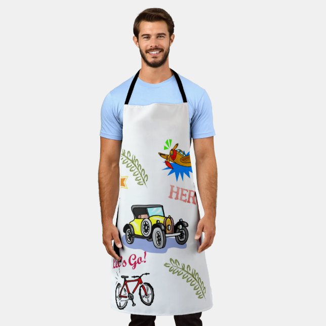 All Over Print Apron Hero Bicycle Car Airplane  (Worn)