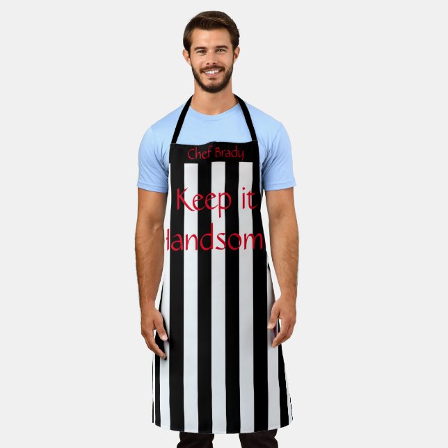All Over Print Apron Keep it Handsome Black Stripe (Worn)