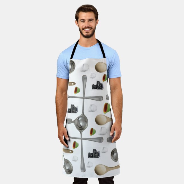 All Over Print Apron Spoons Vintage  (Worn)