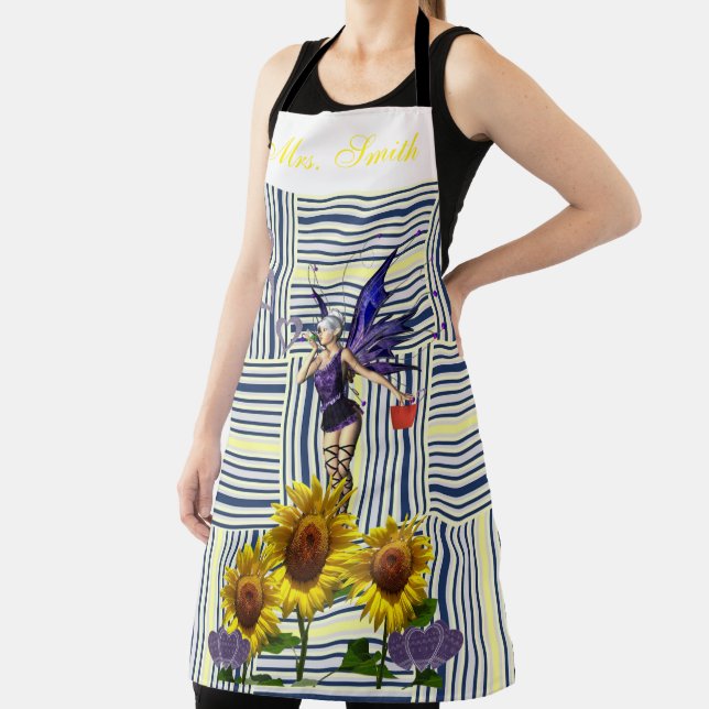 All Over Print Apron Sunflower Stripe Fairy (Insitu)