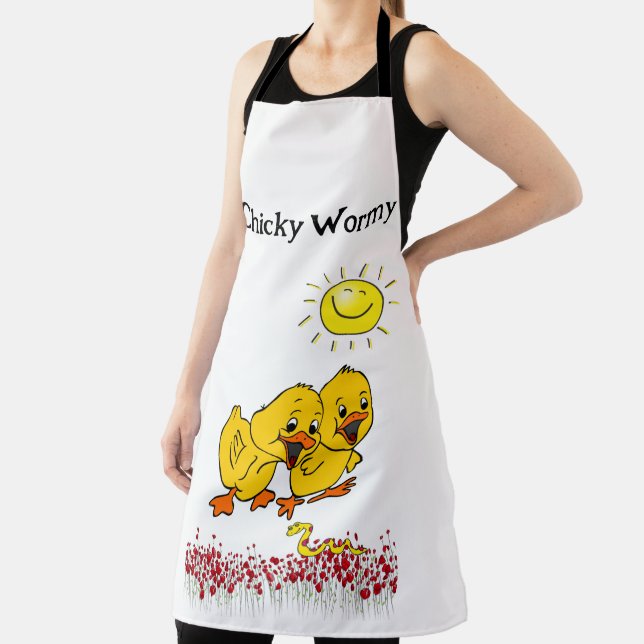 All Over Print Apron Yellow Chick Floral Worm (Insitu)