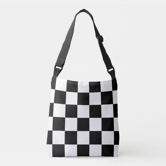 All-Over-Print Black and White Chequered Pattern Crossbody Bag (Front)