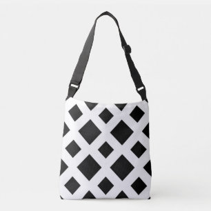 All-Over-Print Black Diamonds on White Crossbody Bag