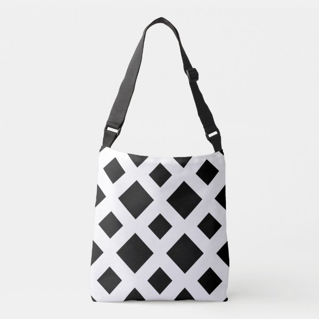All-Over-Print Black Diamonds on White Crossbody Bag (Front)