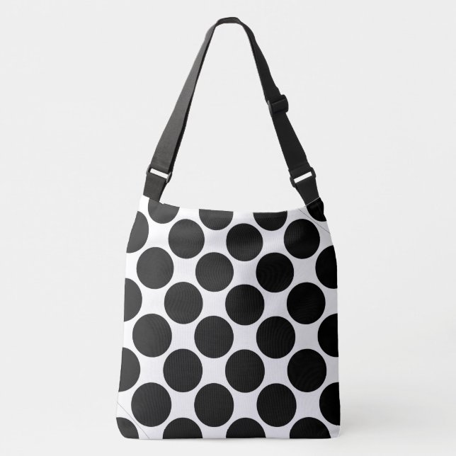 All-Over-Print Bold Black Polka Dots on White Crossbody Bag (Front)