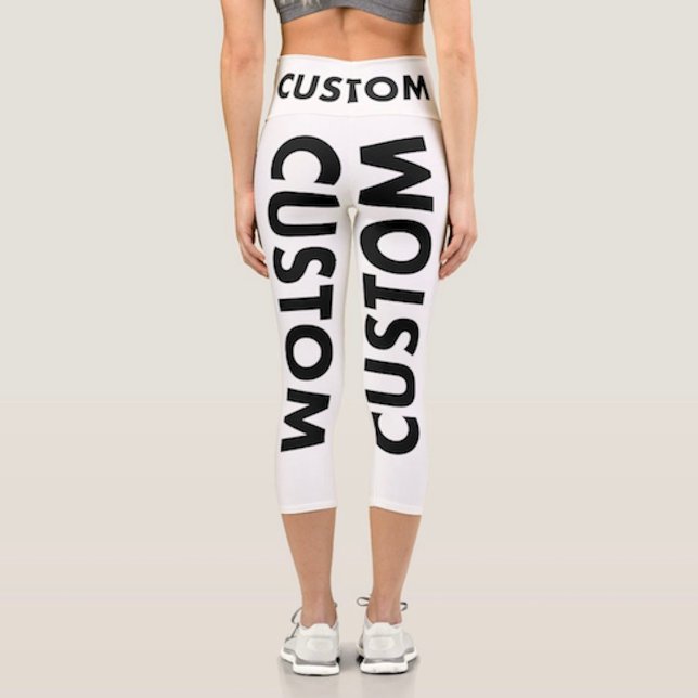 All Over Print Custom Capris High Waist Yoga Pants (High waisted custom capris all over print personalized capri pants back view close up.)