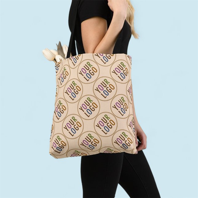 All Over Print Custom Tote Bag with Company Logo (MISOOK Beige All-Over-Print Tote Bag with Your Logo Pattern)
