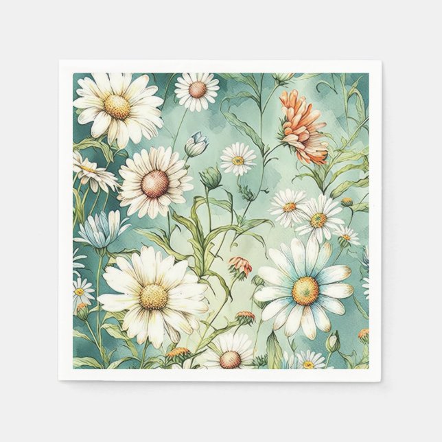 All-Over Print Daisy Paper Napkins,  Napkin (Front)