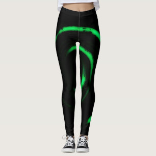 All Over Print Leggings with Green Twirl on Black