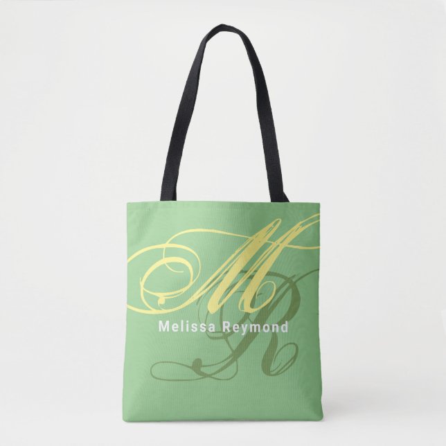 all-over-print monogram sage green tote bag (Front)