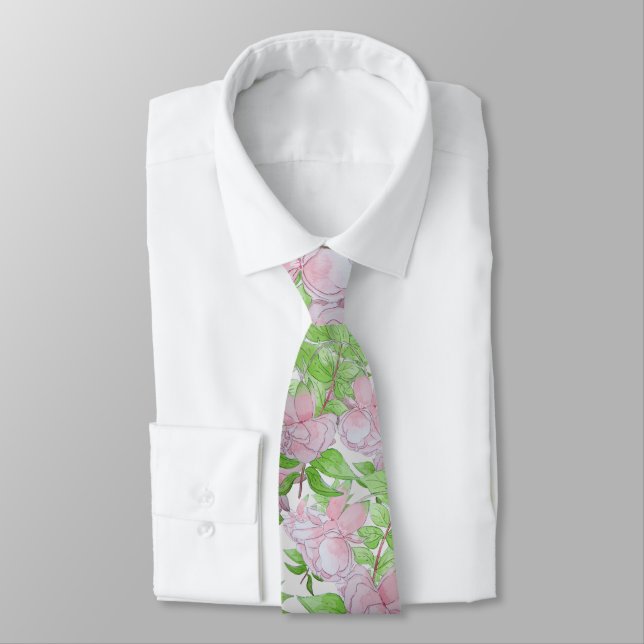 all over print of big soft pink flowers tie (Tied)
