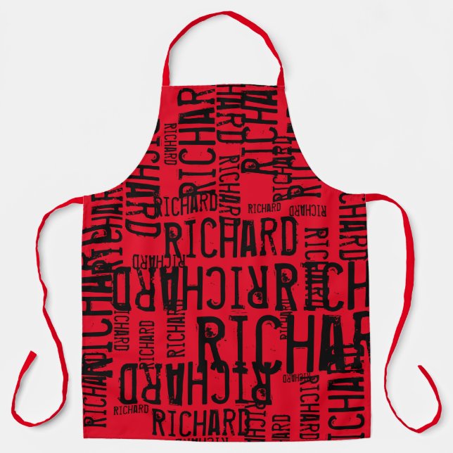 All-Over Print Red Apron with black names (Front)