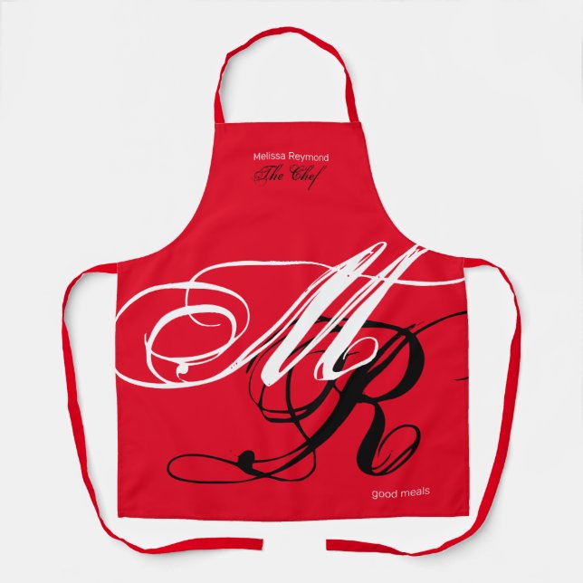All over printed monogram red apron (Front)