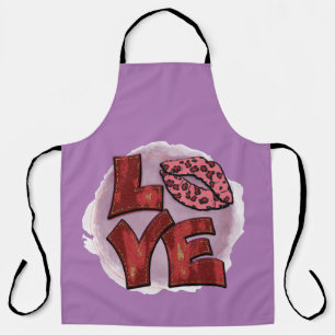 All-Over Purple Love Leppard Lips Kitchen Apron