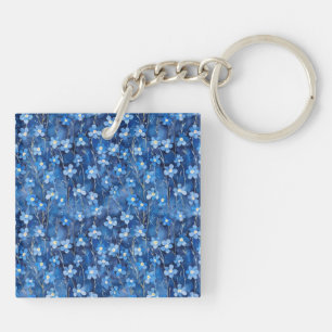 All Over Shades of Blue Floral Two-sided Keychain