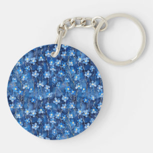 All Over Shades of Blue Floral Two-sided Keychain