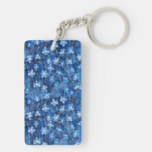 All Over Shades of Blue Floral Two-sided Keychain