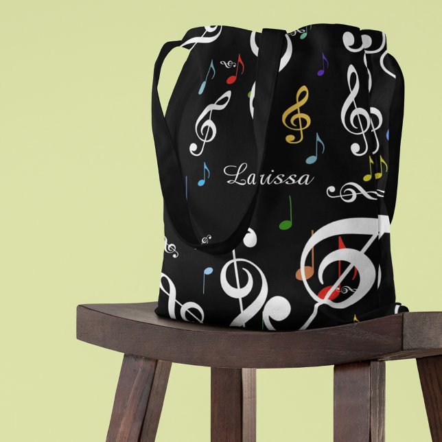 all_over Tote Bag of Musical Notes with Name (love music)