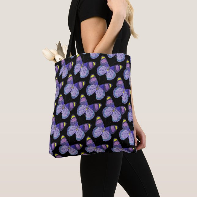 All-Over Tote - Purple Butterfly (pattern black) Bag (Close Up)