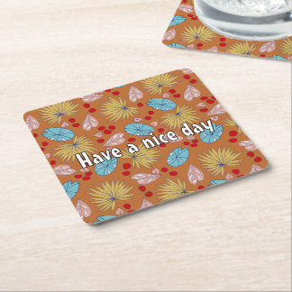 all over tropical square paper coaster