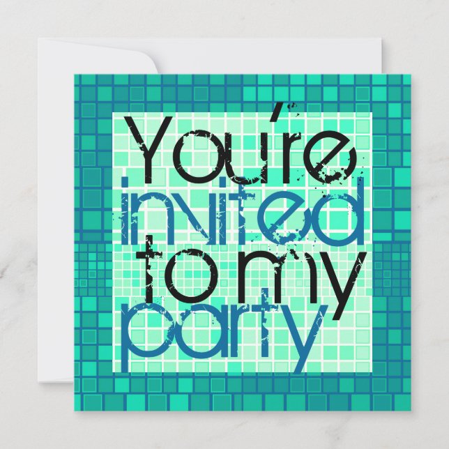 All Party Invitation Green Mosaic (Front)
