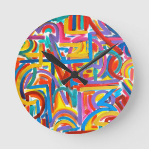 All Paths Go There - Abstract Art Hand Painted Round Clock