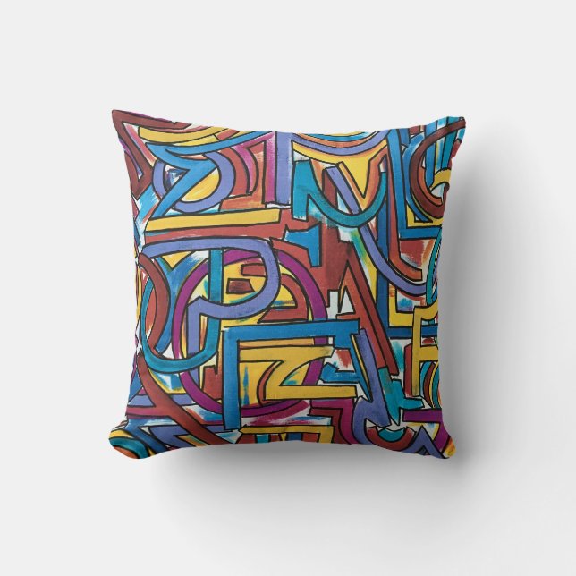 All Paths Go There-Hand Painted Abstract Art Throw Pillow (Front)