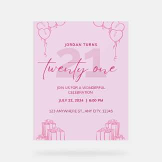All Pink Birthday Invitation  Acrylic Sign