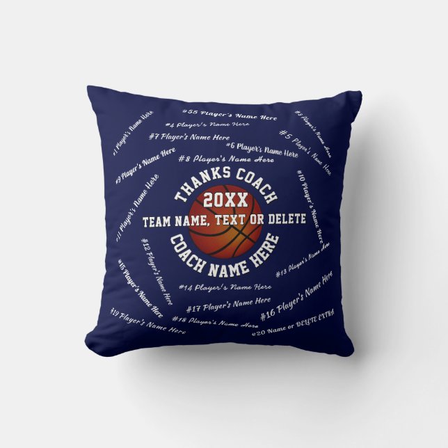 All Player's Names Basketball Gifts for Coaches Throw Pillow (Front)