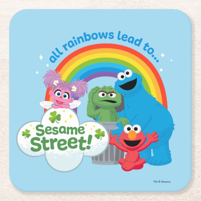 All Rainbows Lead to Sesame Street Square Paper Coaster (Front)