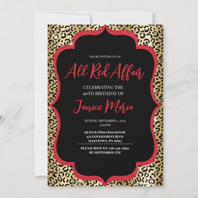 All Red Party Leopard Birthday Invitation (Front)