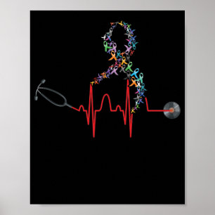 All Ribbon Cancer Awareness Day Heartbeat Poster