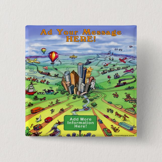All Roads lead to Houston Texas 2 Inch Square Button (Front)
