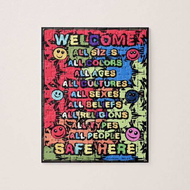 All Safe Here ~ Colourful Welcome Jigsaw Puzzle (Vertical)