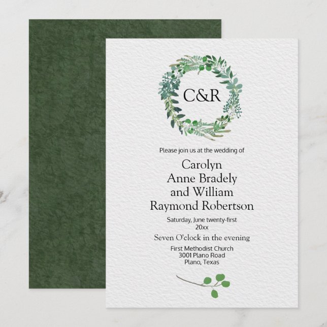 All Season Green Foliage Wreath Wedding Invitation (Front/Back)
