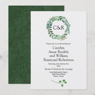 All Season Green Foliage Wreath Wedding Invitation