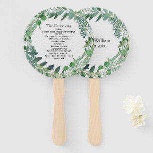 All Seasons Green Foliage Wreath Wedding Program Hand Fan