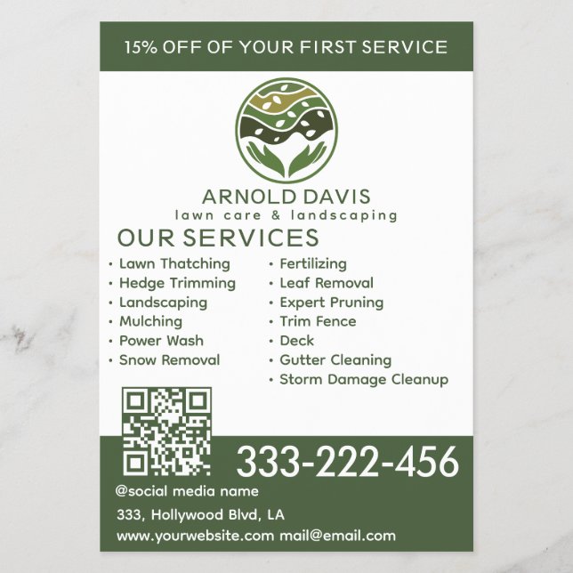 All seasons modern lawn care and landscaping logo flyer (Front)