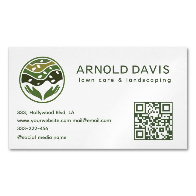 All seasons modern lawn care and landscaping logo 	Magnetic business card (Front)
