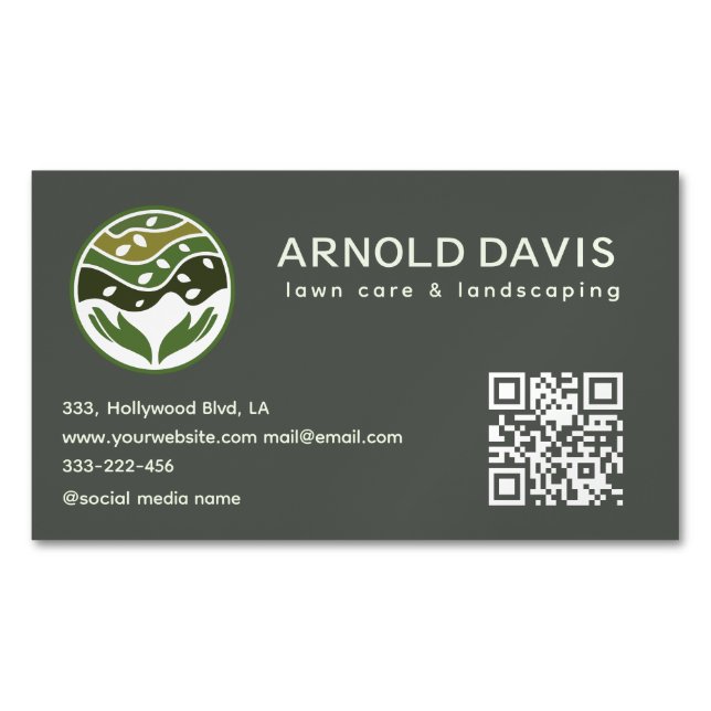 All seasons modern lawn care and landscaping logo 	Magnetic business card (Front)