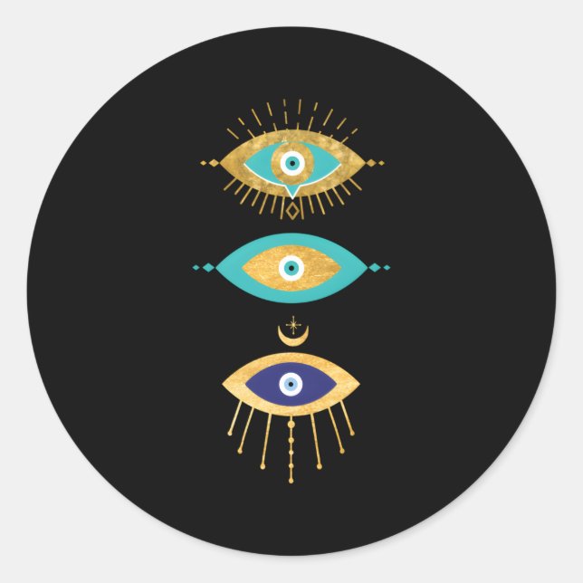 All Seeing Evil Eyes Yellow Eyelashes Curse Protec Classic Round Sticker (Front)