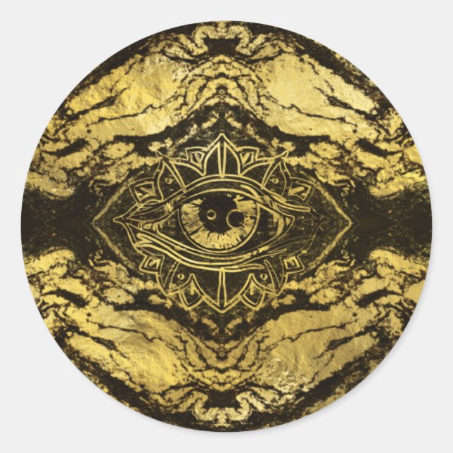 All Seeing eye golden texture on aged wood Classic Round Sticker (Front)