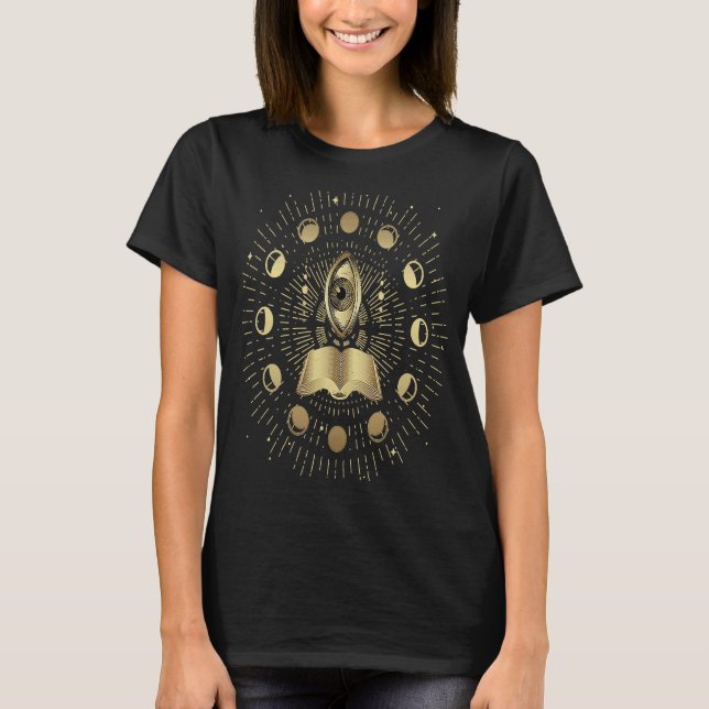 All Seeing Eye Moon Tarot Mystic Pagan Witch ART O T-Shirt (Front)